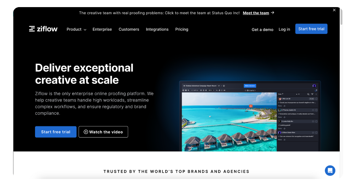 Ziflow creative review tool dashboard showcasing multimedia project feedback and approval workflows.