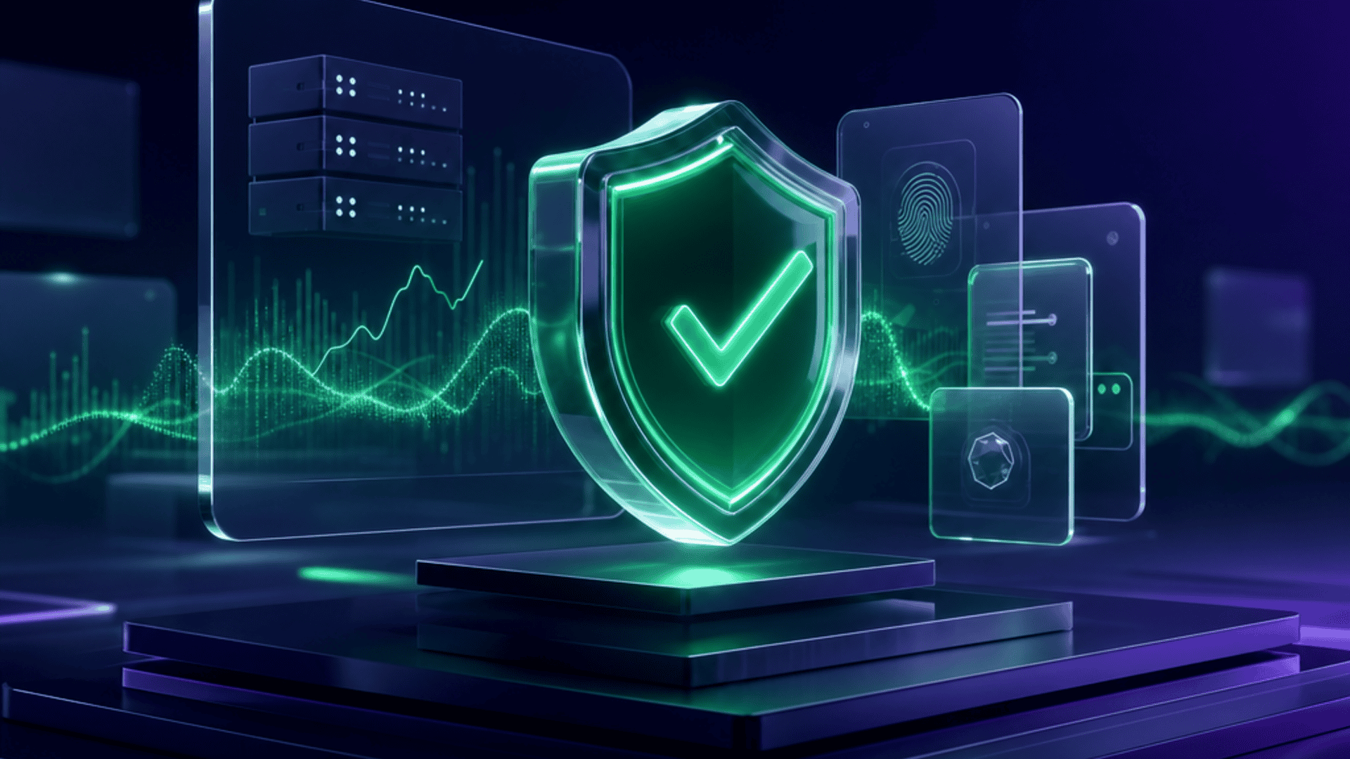 3D interface illustrating staging environment verification and active website security monitoring