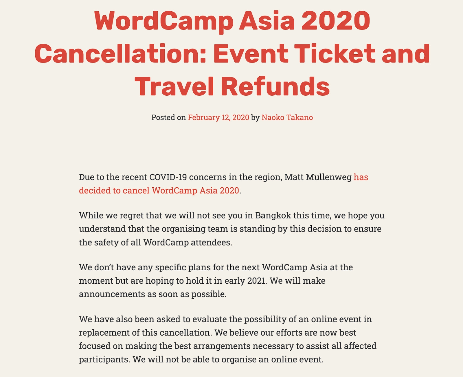 WordCamp Cancellation